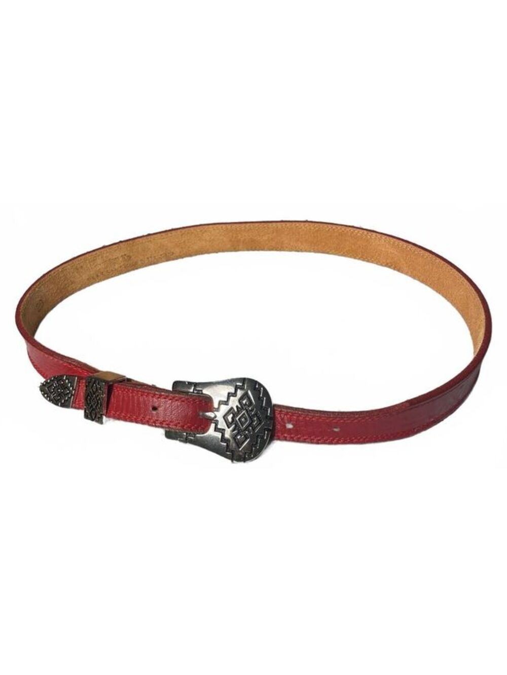 Vintage Nocona Western Belt Womens Size 28 Small Red Silver Genuine Leather USA